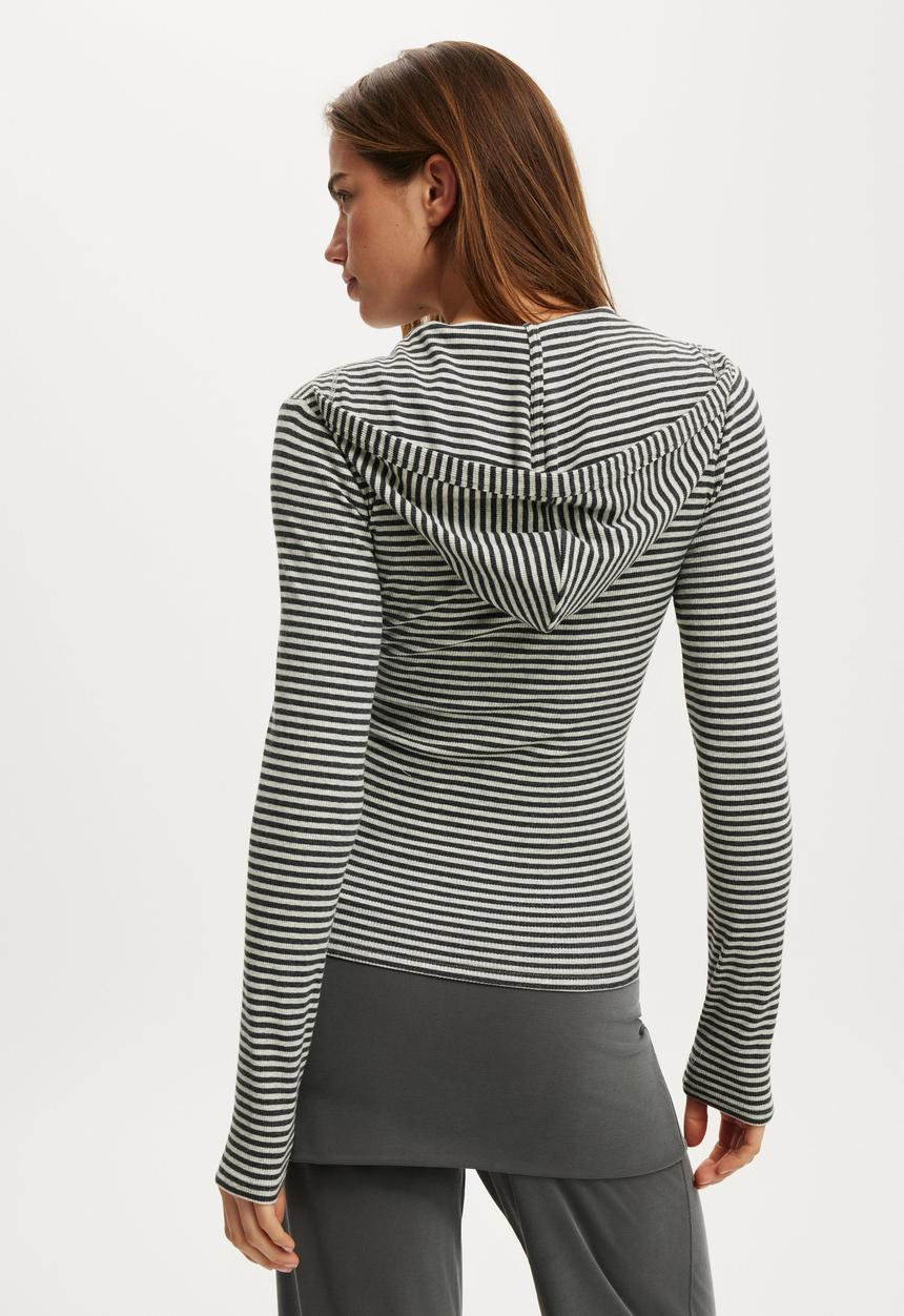 Cotton On - Hooded blake henley long sleeve - charcoal/grey marle stripe