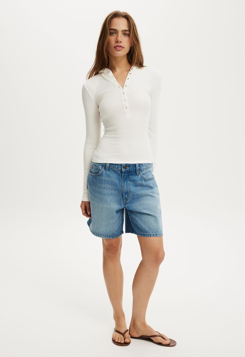 Cotton On - Hooded blake henley long sleeve - vintage white