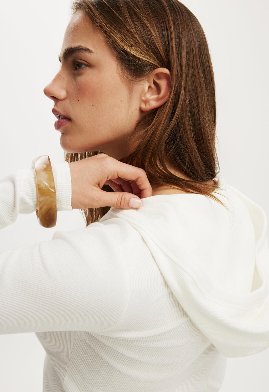 Cotton On - Hooded blake henley long sleeve - vintage white