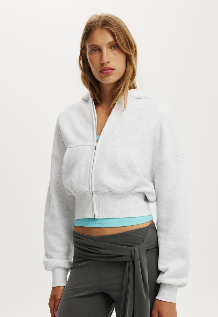 Cotton On - Oversized Zip Through Hoodie - Light Grey Marle