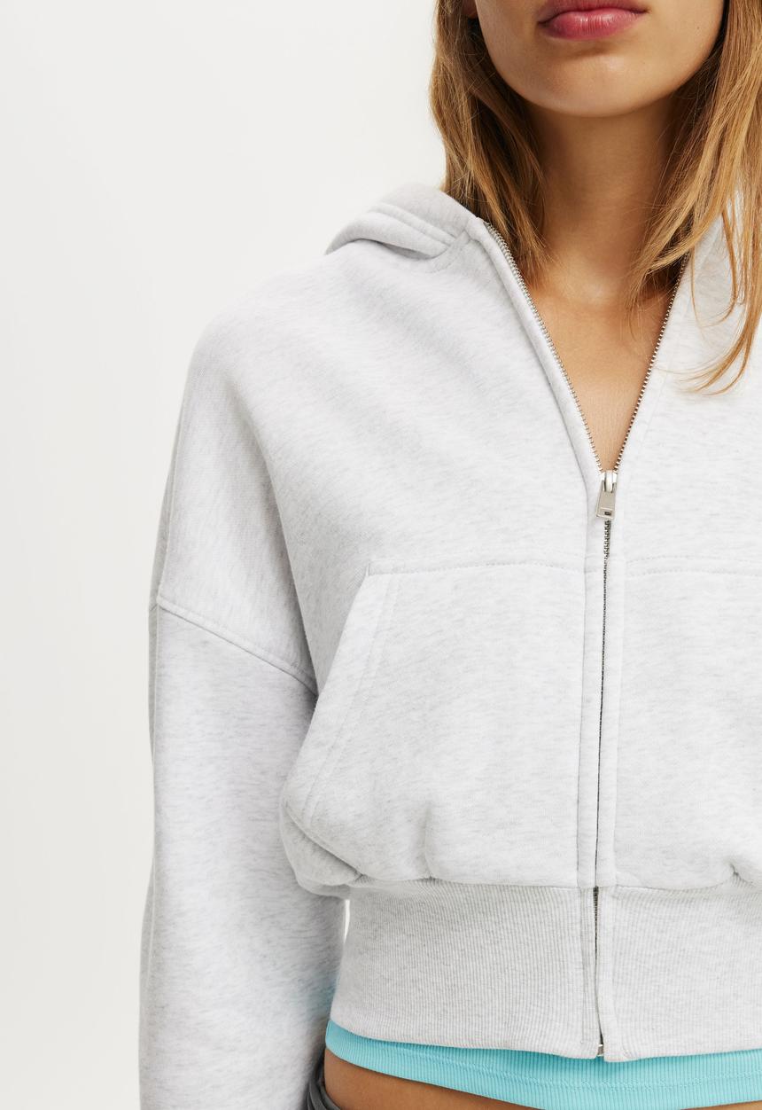 Cotton On - Oversized Zip Through Hoodie - Light Grey Marle