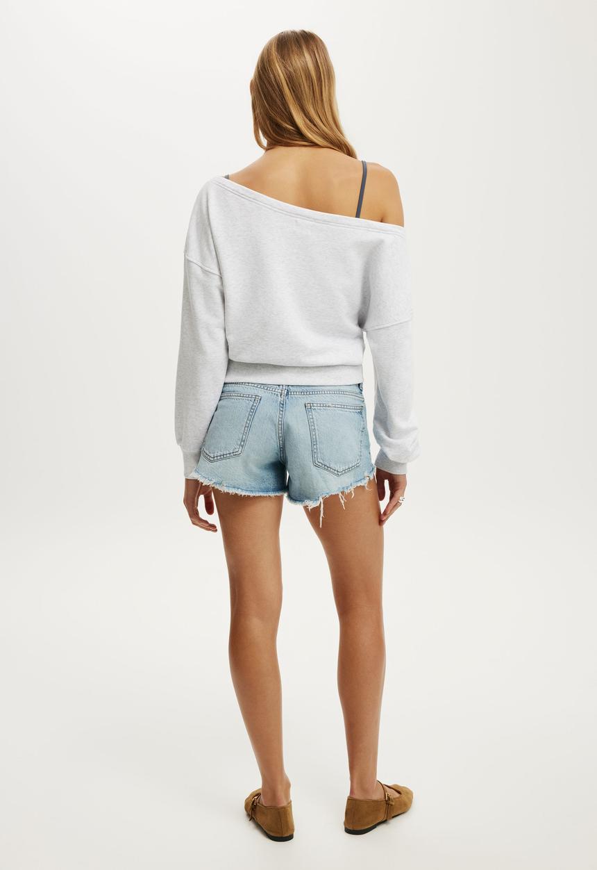 Cotton On - Relaxed Off Shoulder Sweatshirt - Light Grey Marle