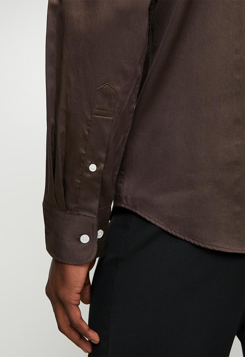 POLO - Greig  Essential Sateen Long Sleeve Shirt - Chocolate