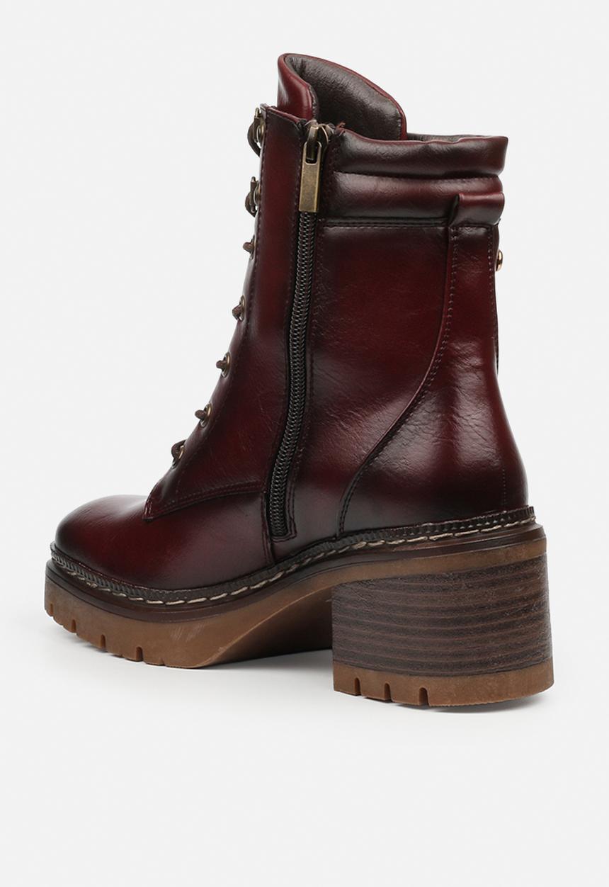 Miss Black - Mercy 2 lace up chunky ankle boot - burgundy