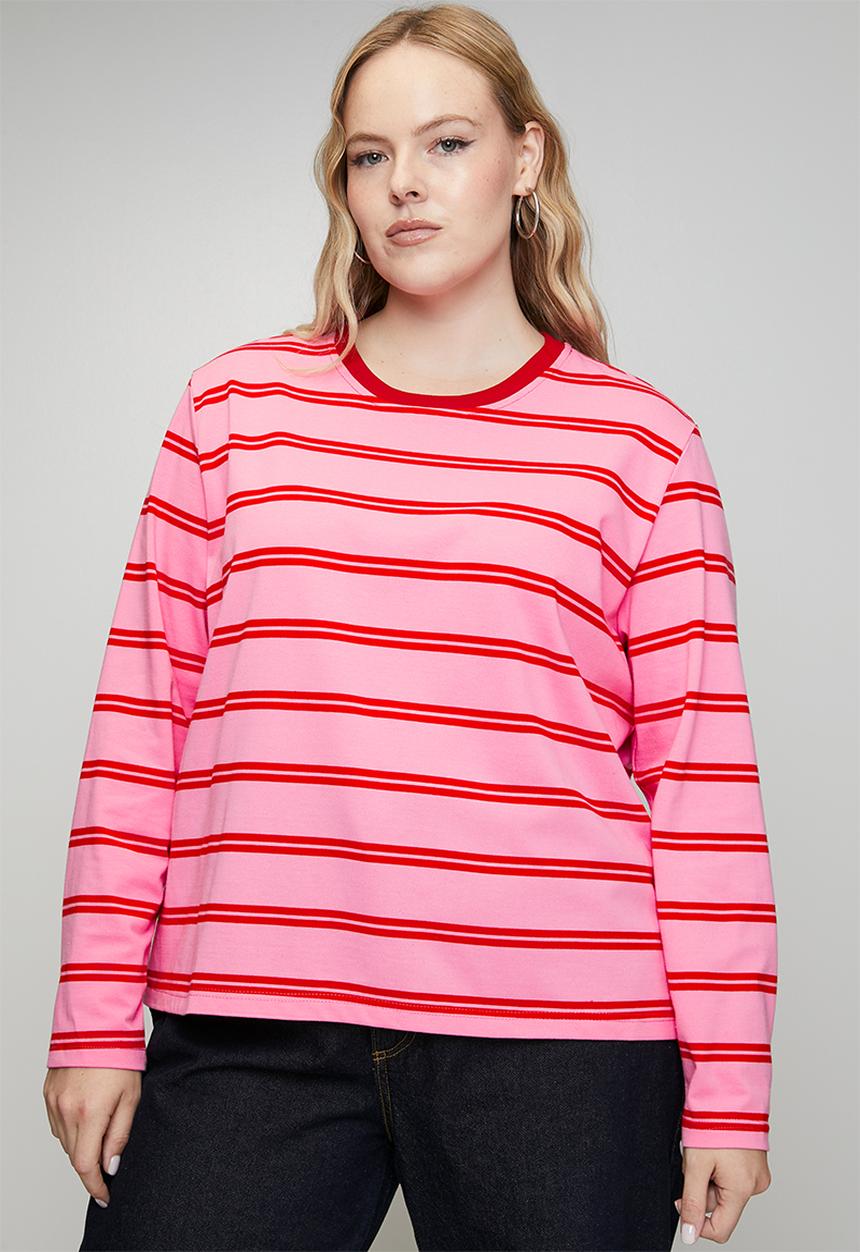 Me&B - Plus Essential Crew Neck - Pink & Red