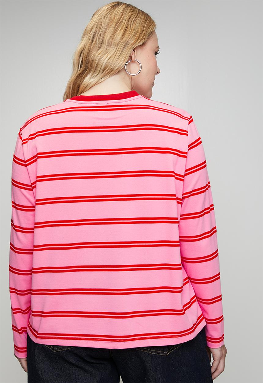 Me&B - Plus Essential Crew Neck - Pink & Red