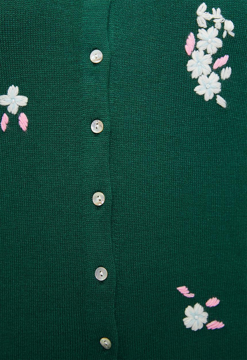Me&B - Plus Lightweight Cardigan with Embroidered Flower - Green