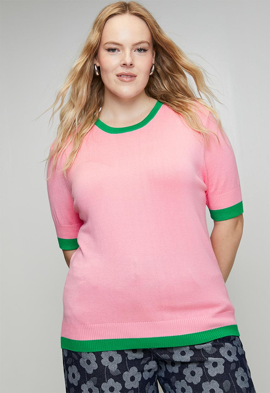 Me&B - Plus Knitwear Top - Pink & Green