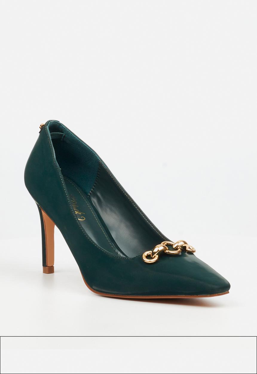 Miss Black - Tamara 2 gold chain heel - green