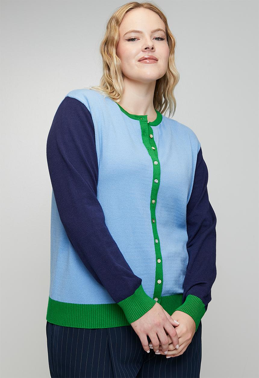 Me&B - Plus Lightweight Cardigan - Blue Colourblock
