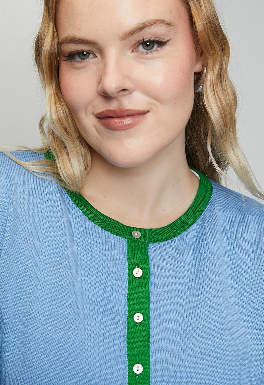 Me&B - Plus Lightweight Cardigan - Blue Colourblock