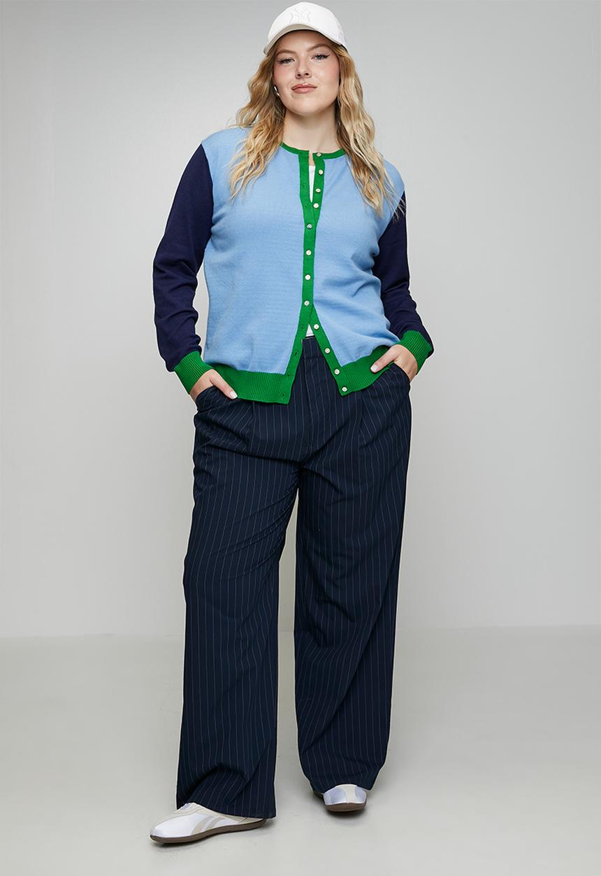 Me&B - Plus Lightweight Cardigan - Blue Colourblock