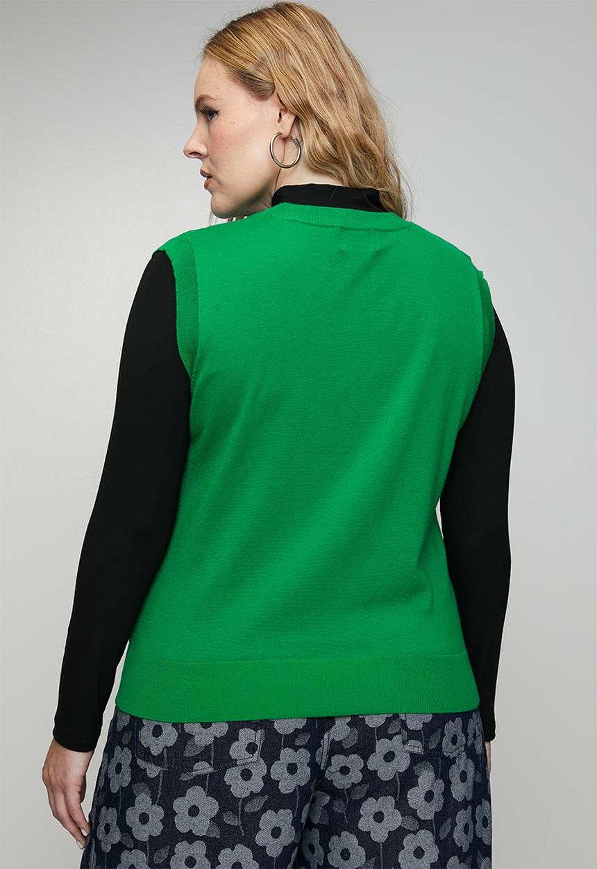 Me&B - Plus Cornelli Flower Sleeveless Vest - Green