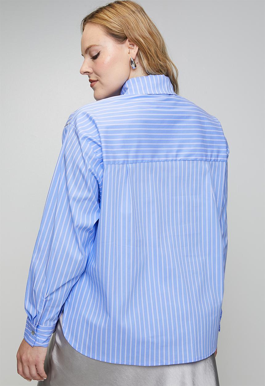 Me&B - Plus Luxe Stripe Sequined Shirt - Blue
