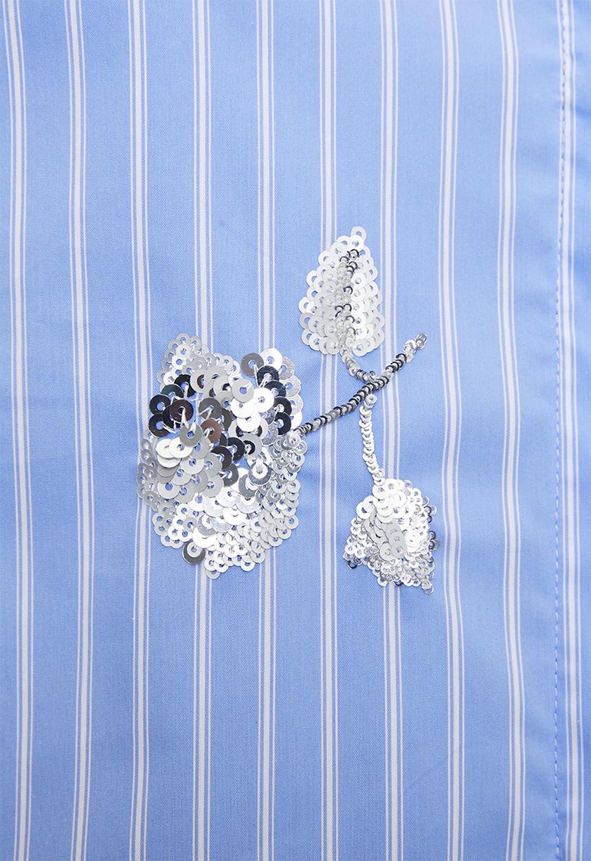 Me&B - Plus Luxe Stripe Sequined Shirt - Blue