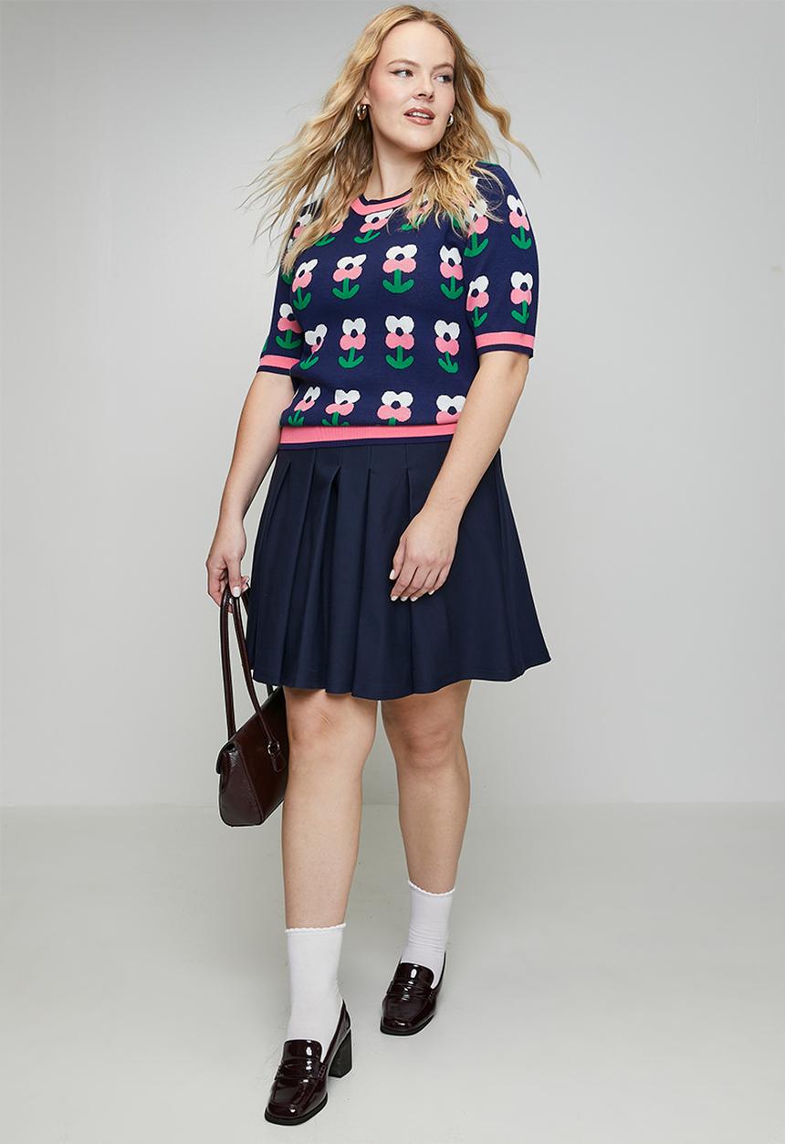 Me&B - Plus Ponti Mini Skirt - Ink