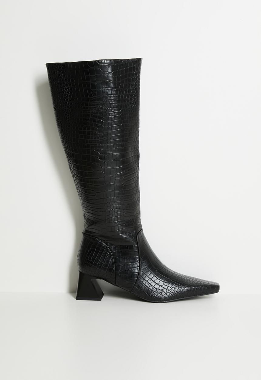 Raid London - Ondine knee length boot - black croc 