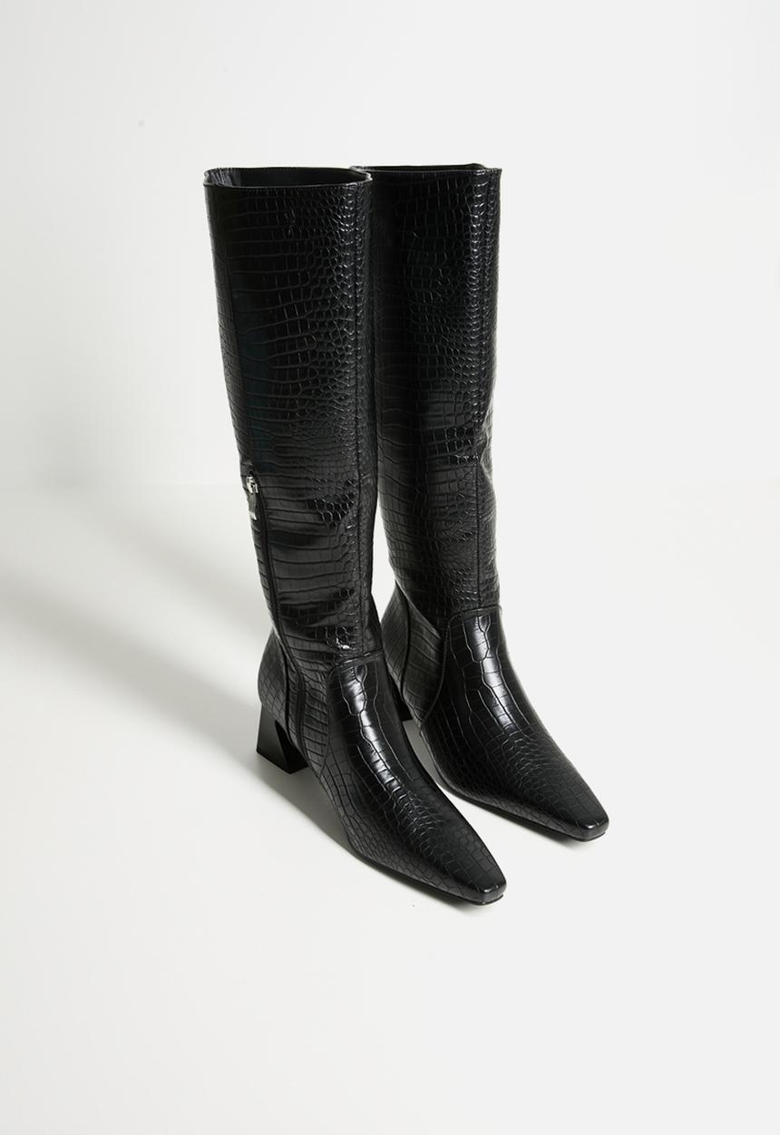 Raid London - Ondine knee length boot - black croc 