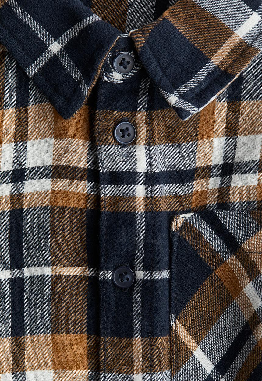 H&M - Cotton flannel shirt - navy blue & brown checked