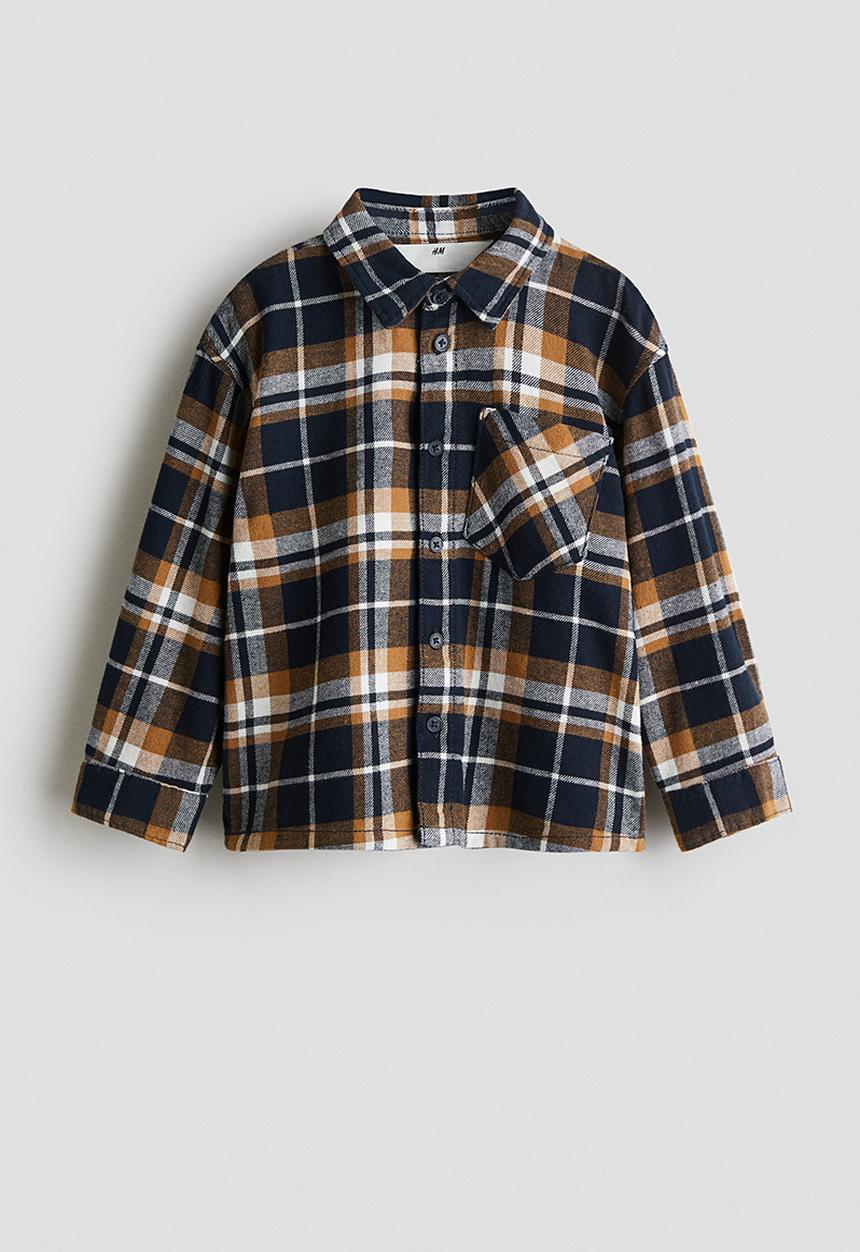 H&M - Cotton flannel shirt - navy blue & brown checked