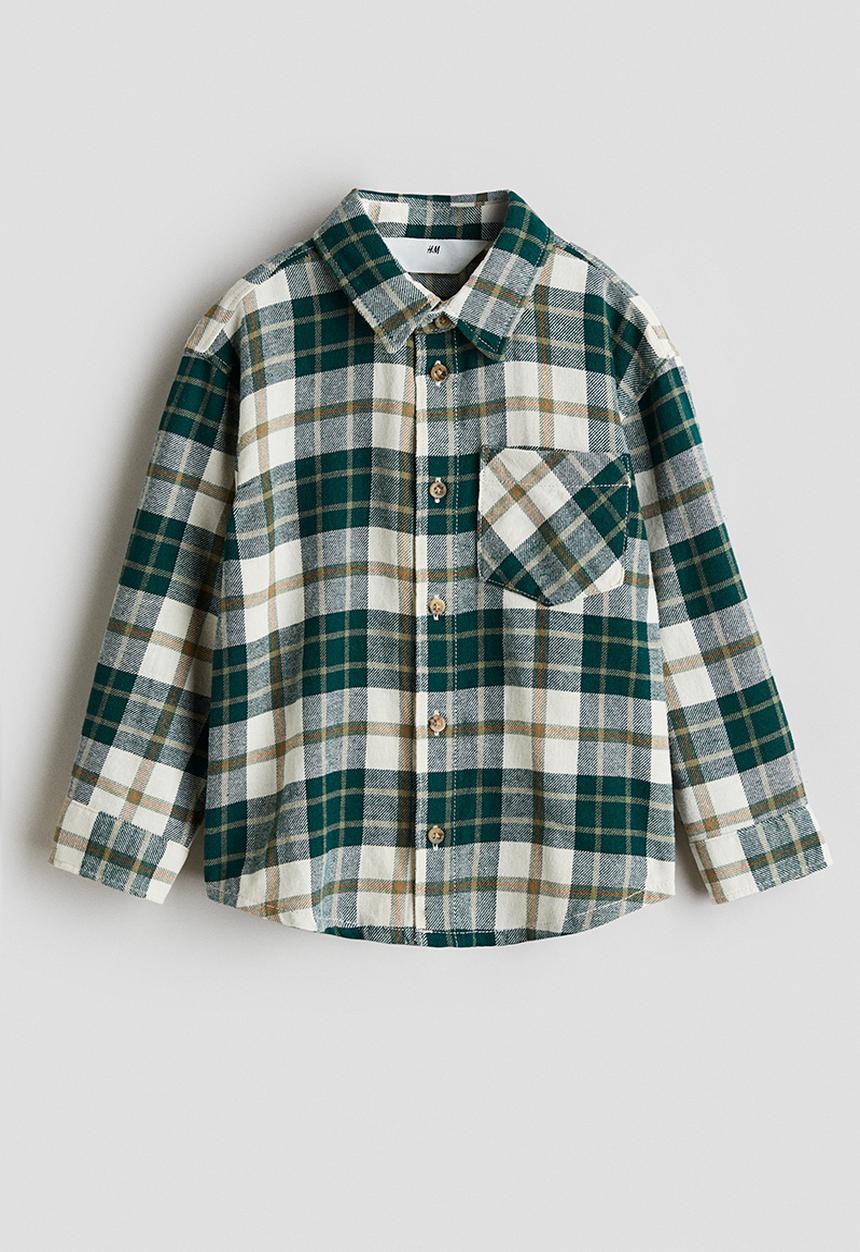 H&M - Cotton flannel shirt - green/white checked