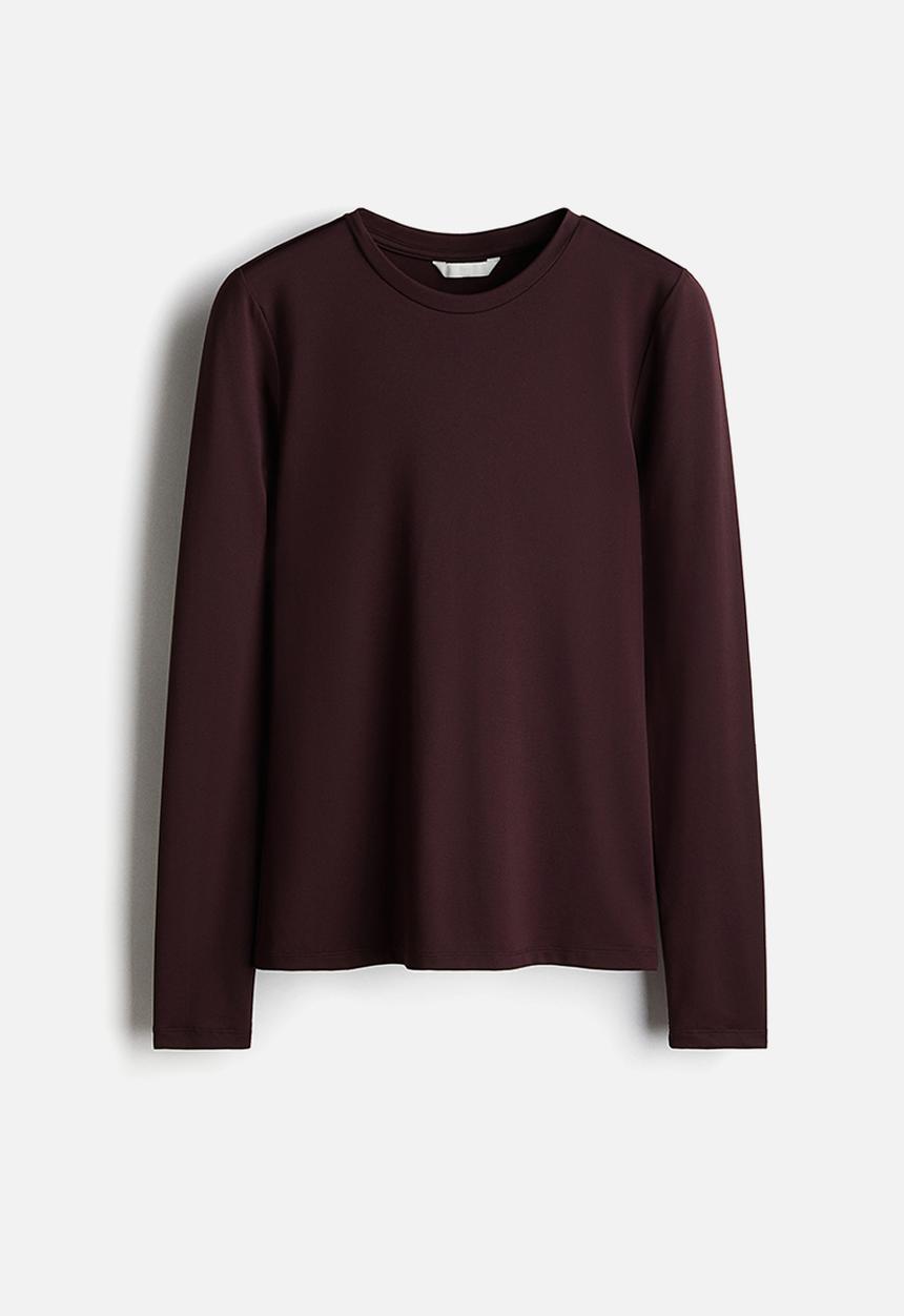 H&M - Long-sleeved microfibre top - burgundy