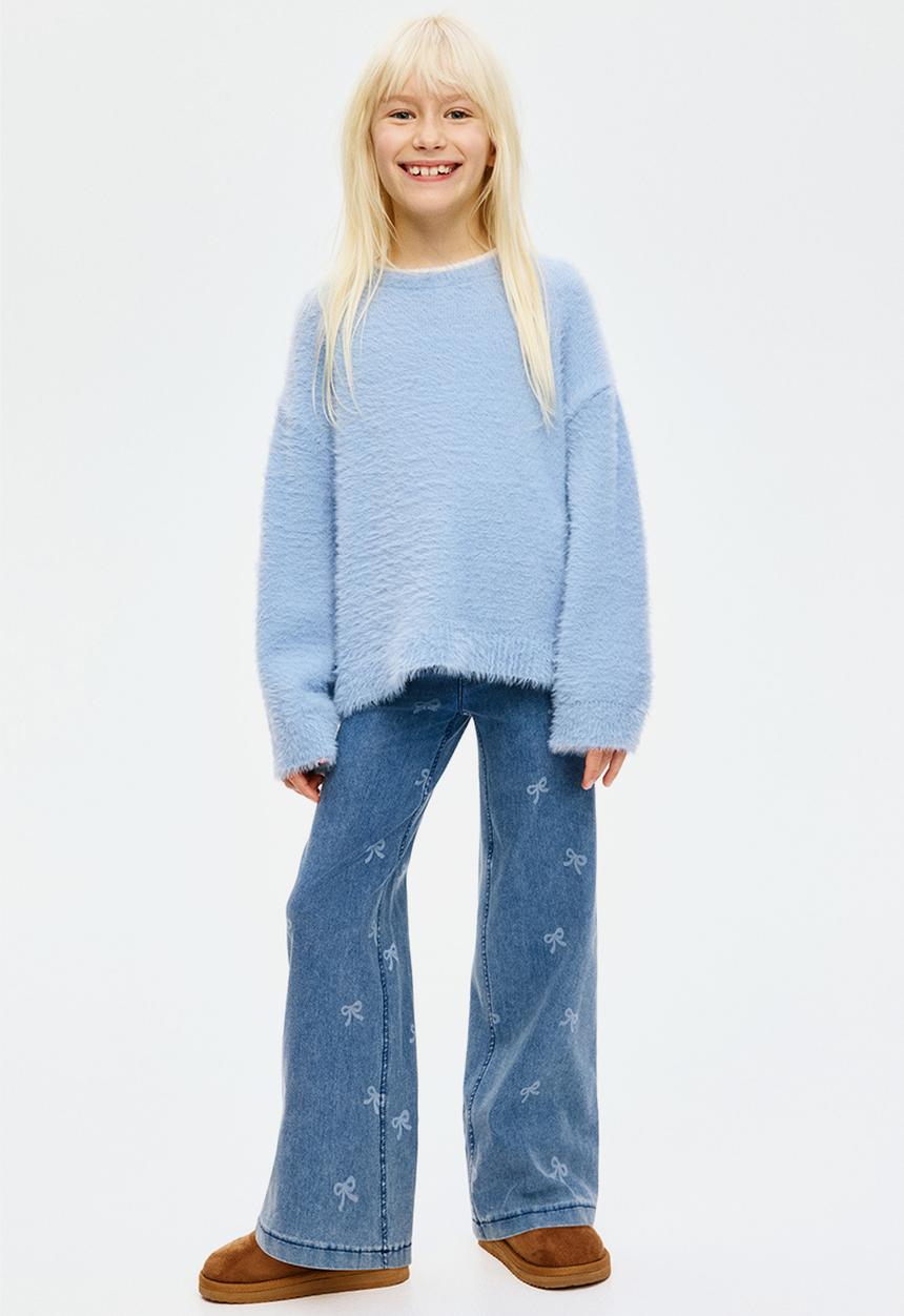 H&M - Wide denim-look trousers - denim blue/bows