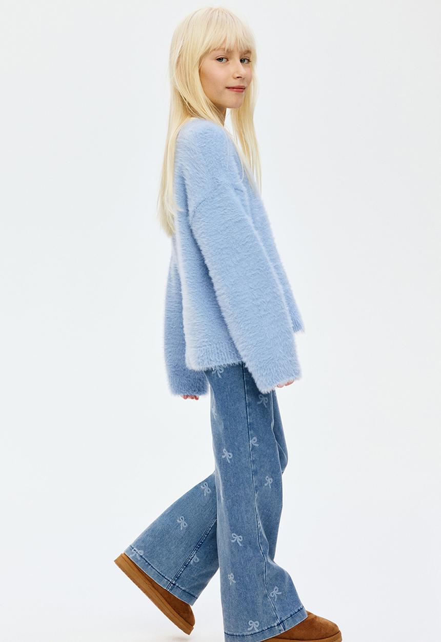 H&M - Wide denim-look trousers - denim blue/bows