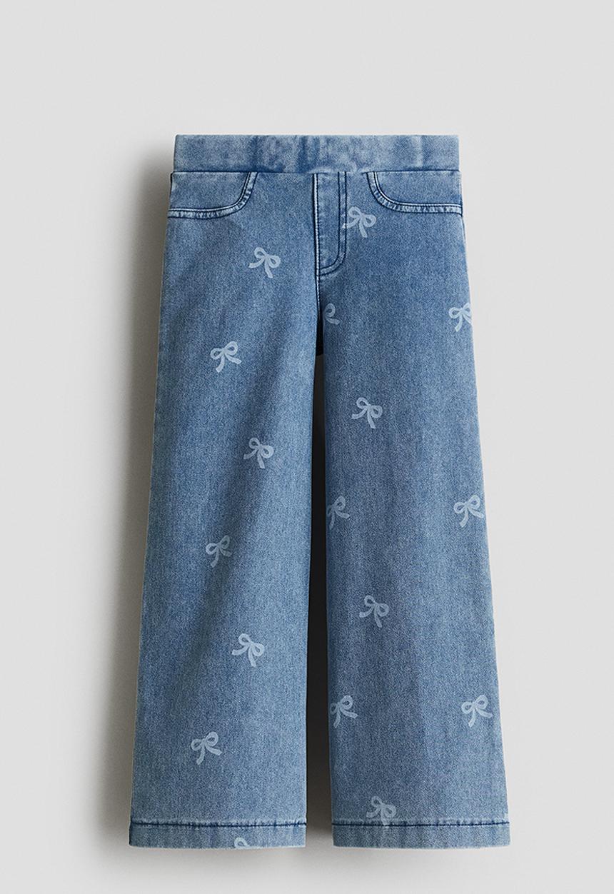 H&M - Wide denim-look trousers - denim blue/bows