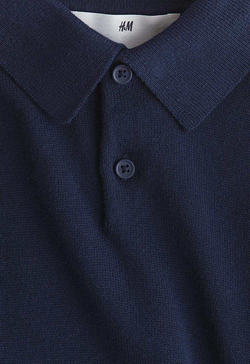 H&M - Fine-knit polo shirt - navy blue