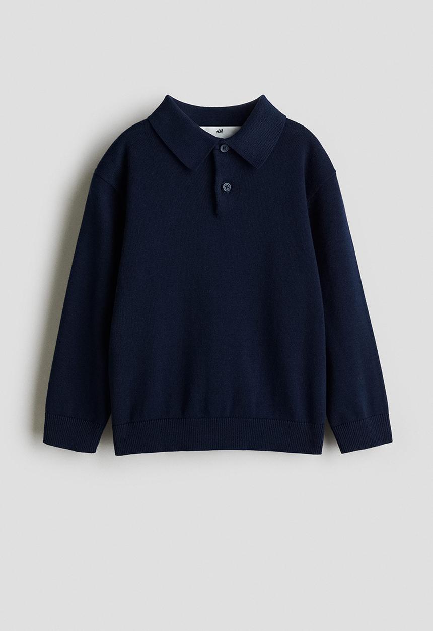 H&M - Fine-knit polo shirt - navy blue