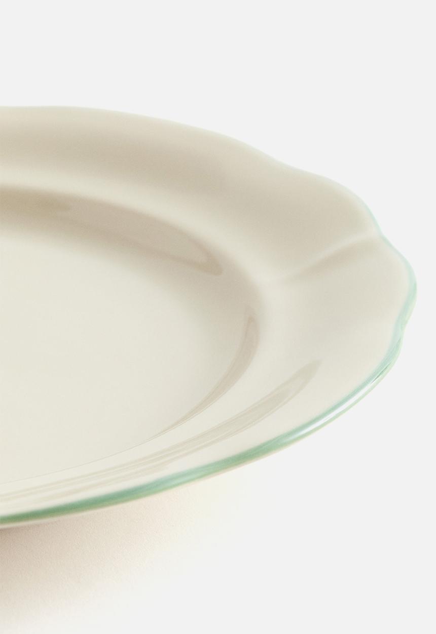 H&M - Stoneware dinner plate - light beige/green