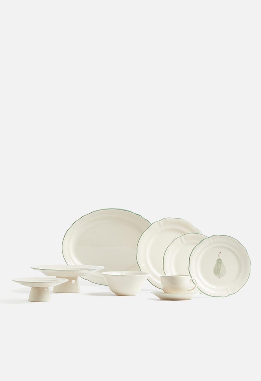 H&M - Stoneware dinner plate - light beige/green