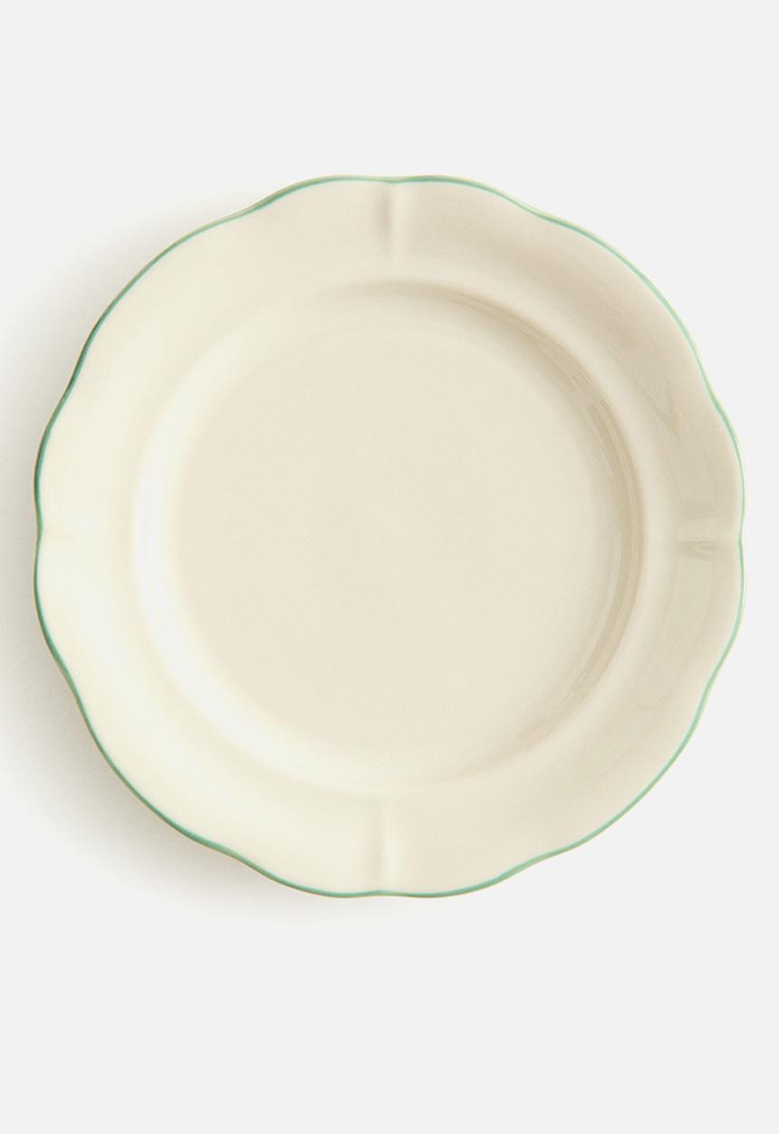 H&M - Stoneware dinner plate - light beige/green
