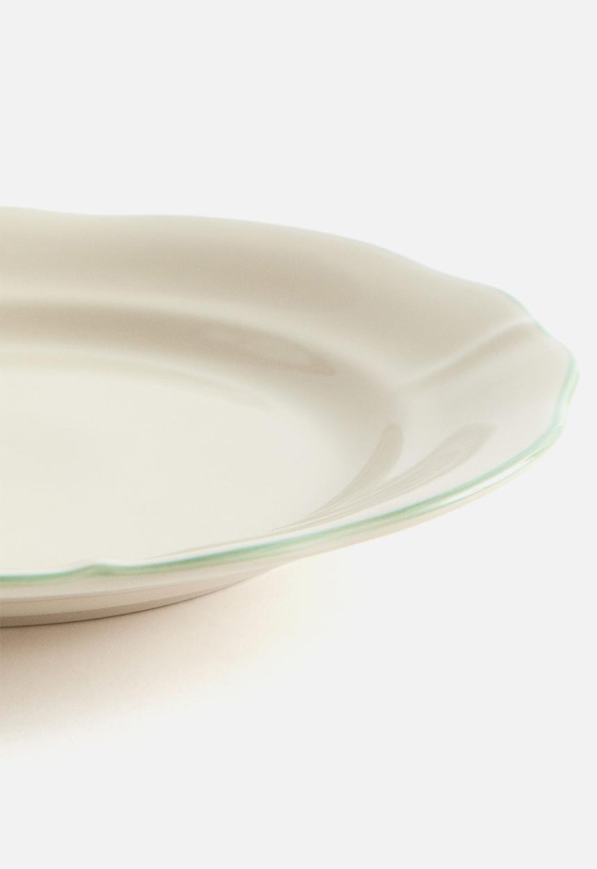 H&M - Stoneware starter plate - light beige/green 