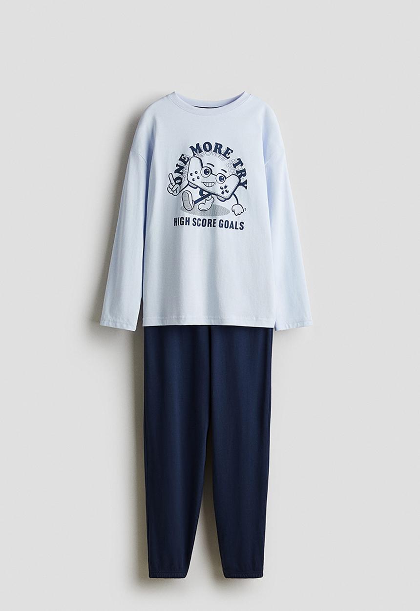 H&M - Print-motif cotton pyjamas - light blue/game controller 