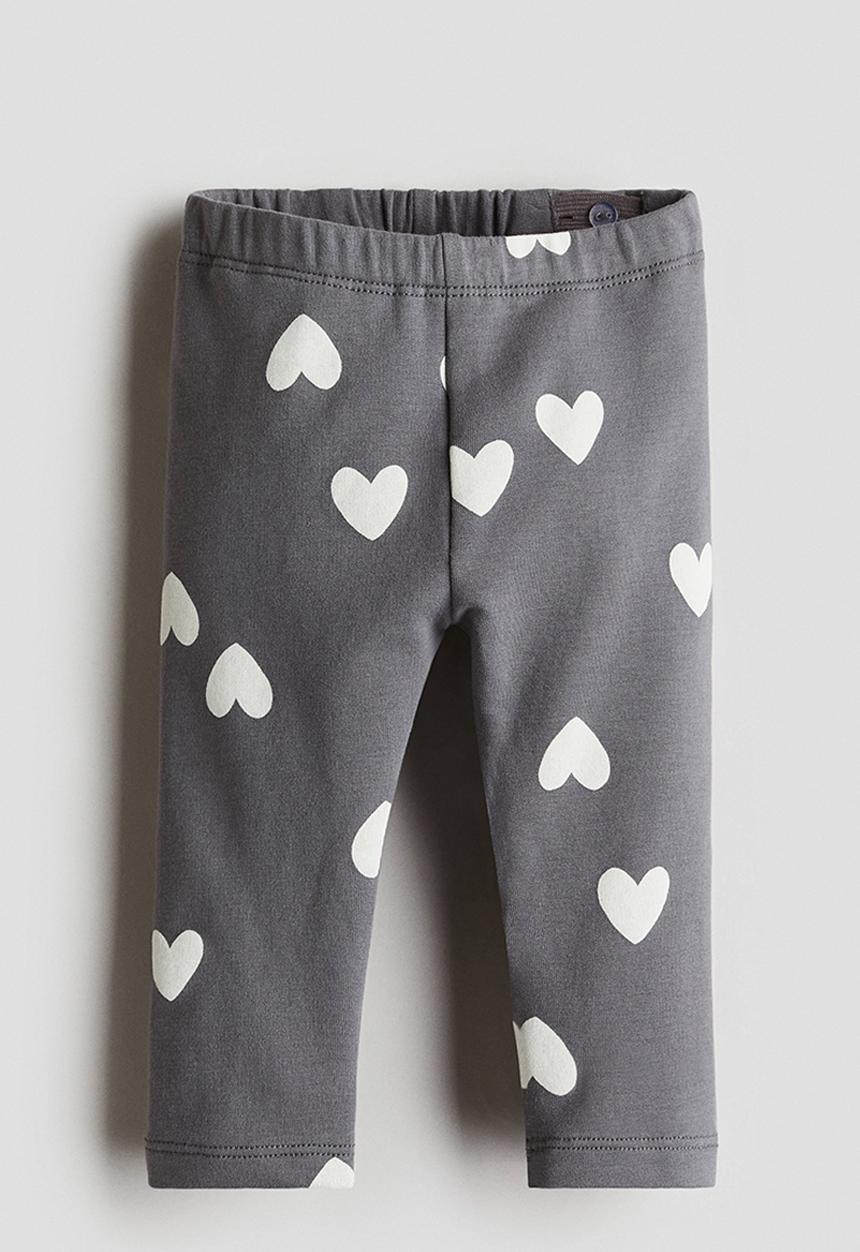 H&M - Printed brushed-inside leggings - grey/hearts
