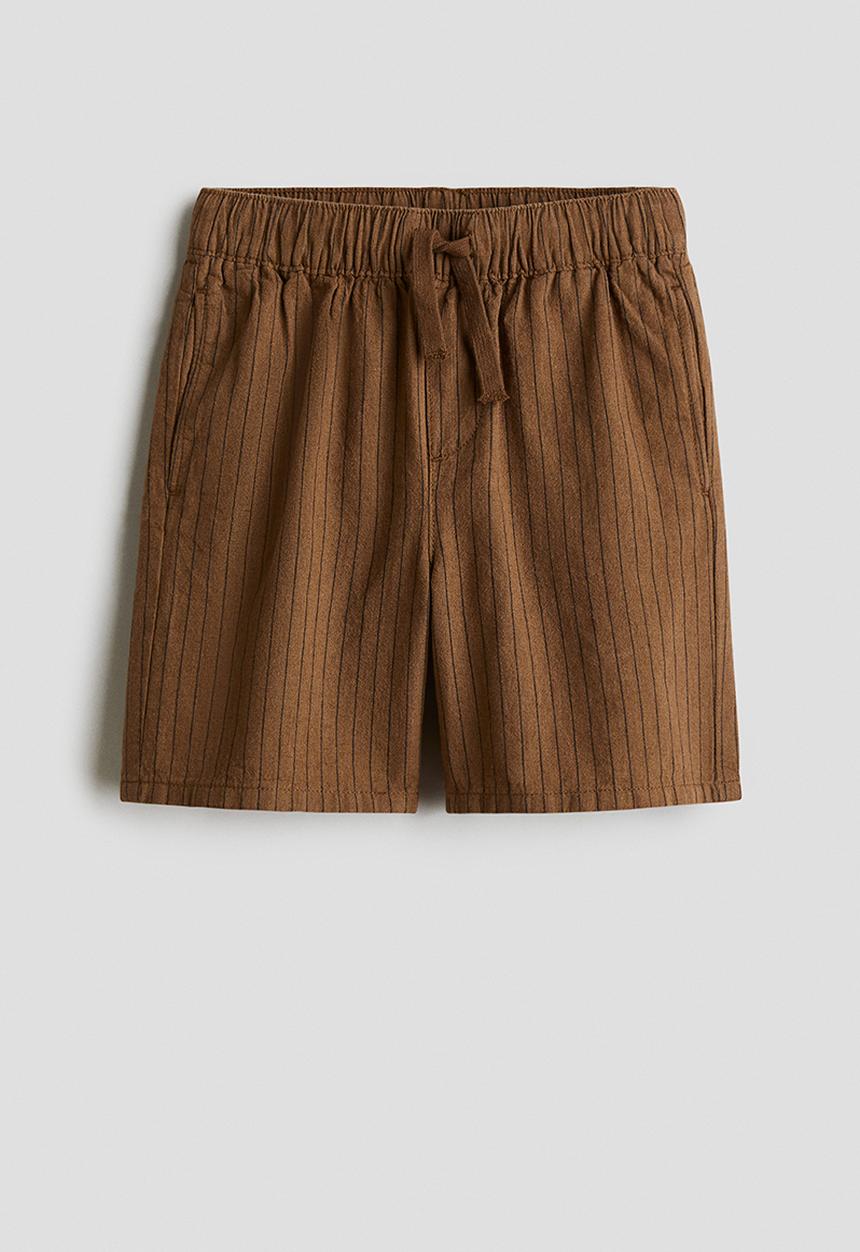 H&M - Linen-blend shorts - light brown/pinstriped 