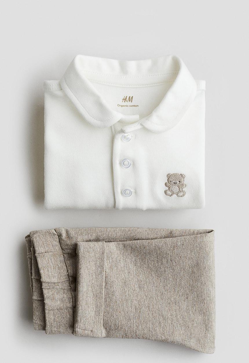 H&M - 2 Piece cotton set - white/beige marl