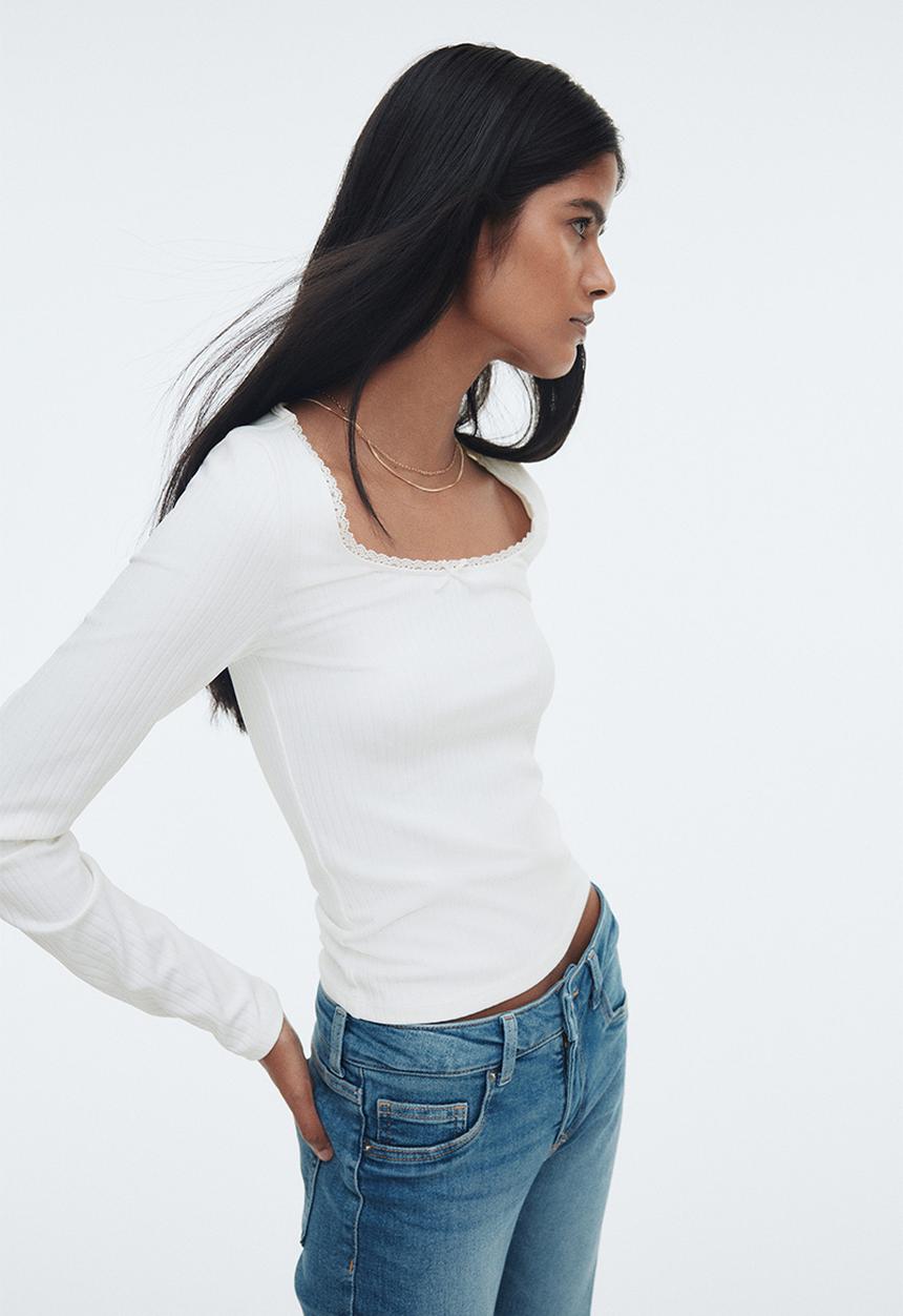 H&M - Ribbed jersey top - white