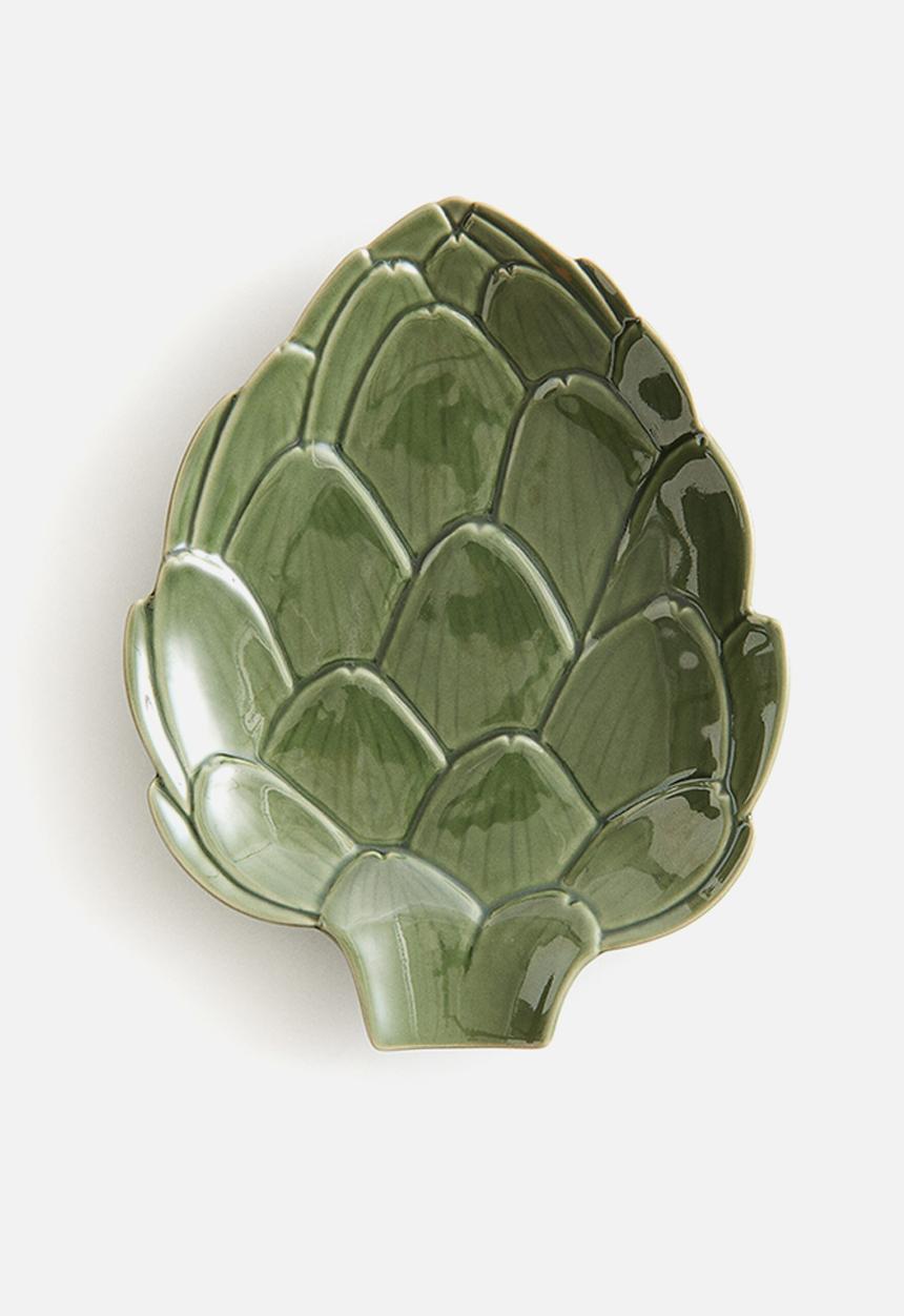 H&M - Figurative stoneware serving plate - green/artichoke