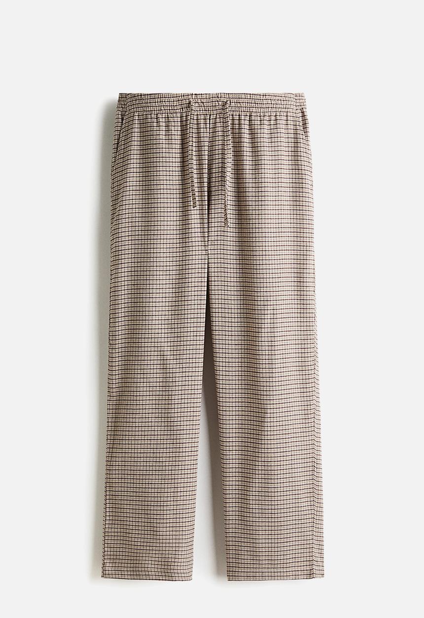 H&M - Relaxed fit flannel trousers - beige/checked