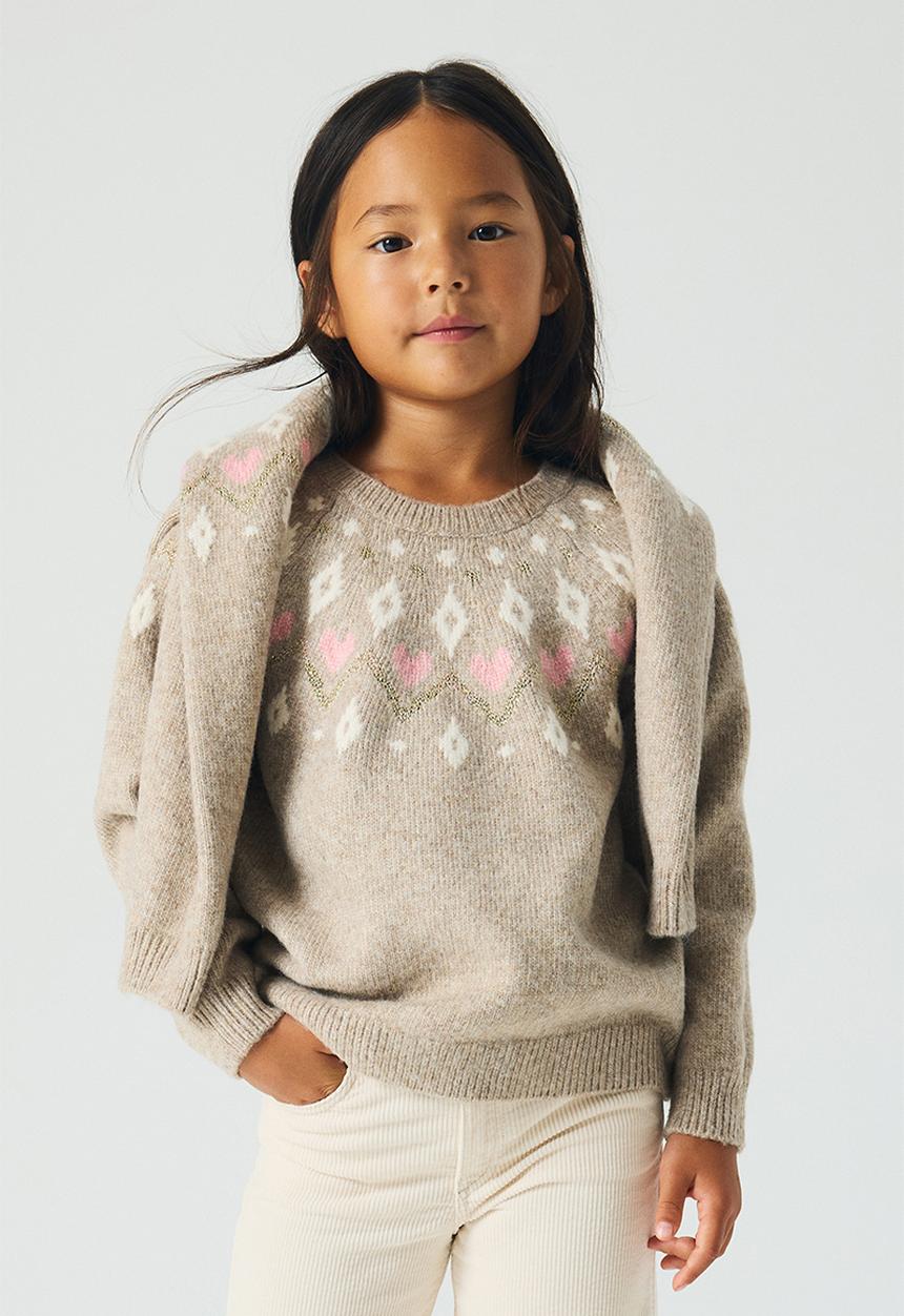 H&M - Jacquard-knit jumper - dusty beige/patterned
