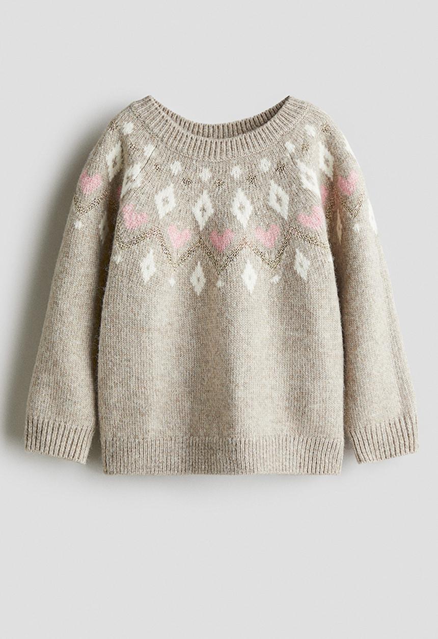 H&M - Jacquard-knit jumper - dusty beige/patterned