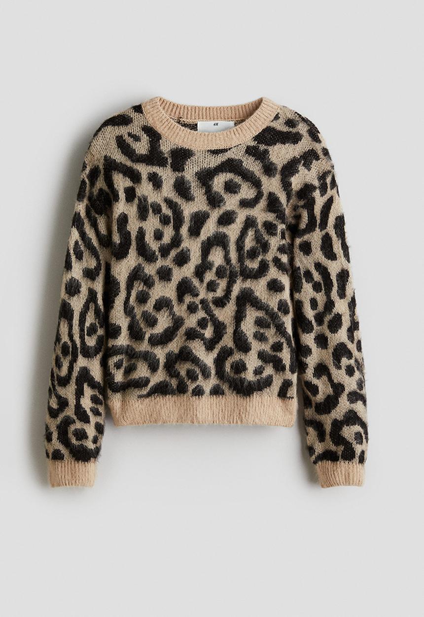 H&M - Brushed jacquard-knit jumper - beige/leopard print