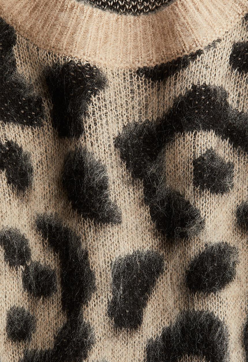 H&M - Brushed jacquard-knit jumper - beige/leopard print