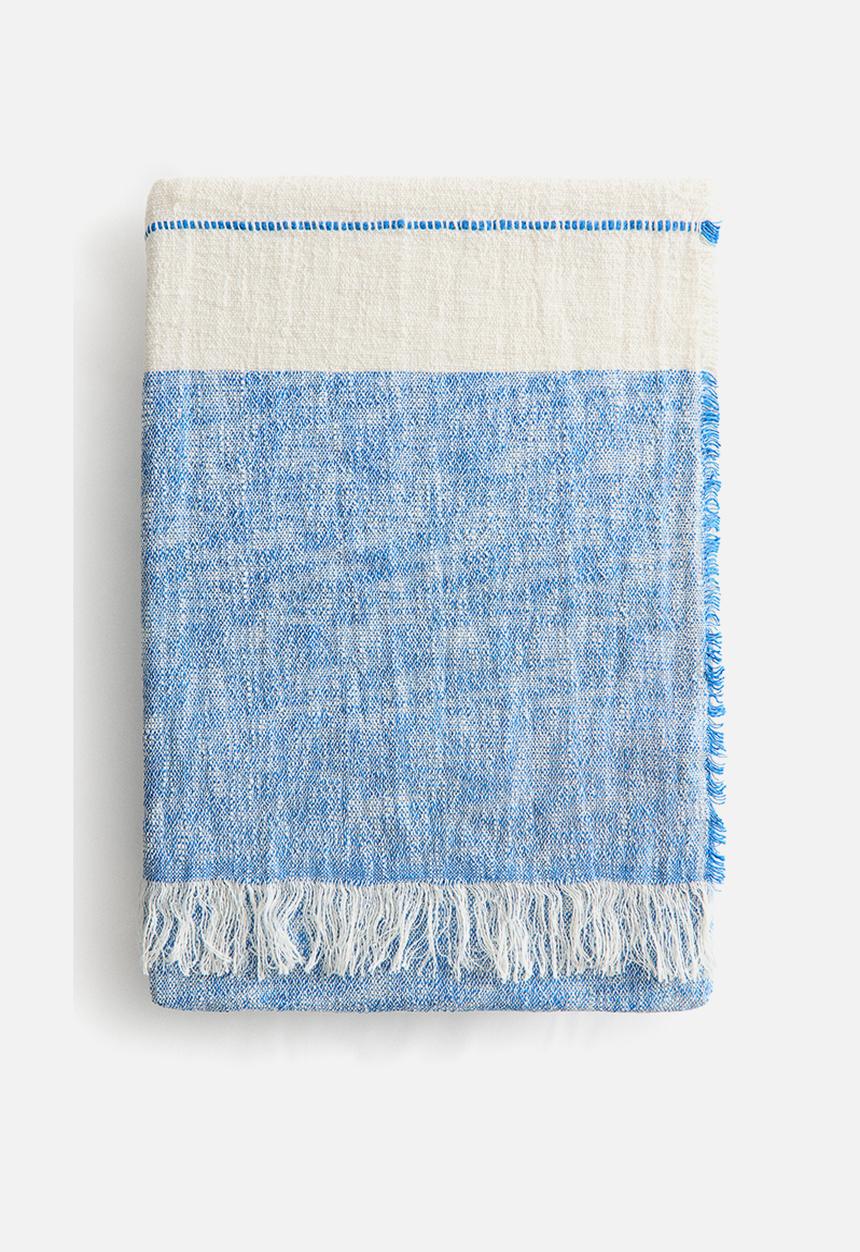 H&M - Linen-blend blanket - blue/cream