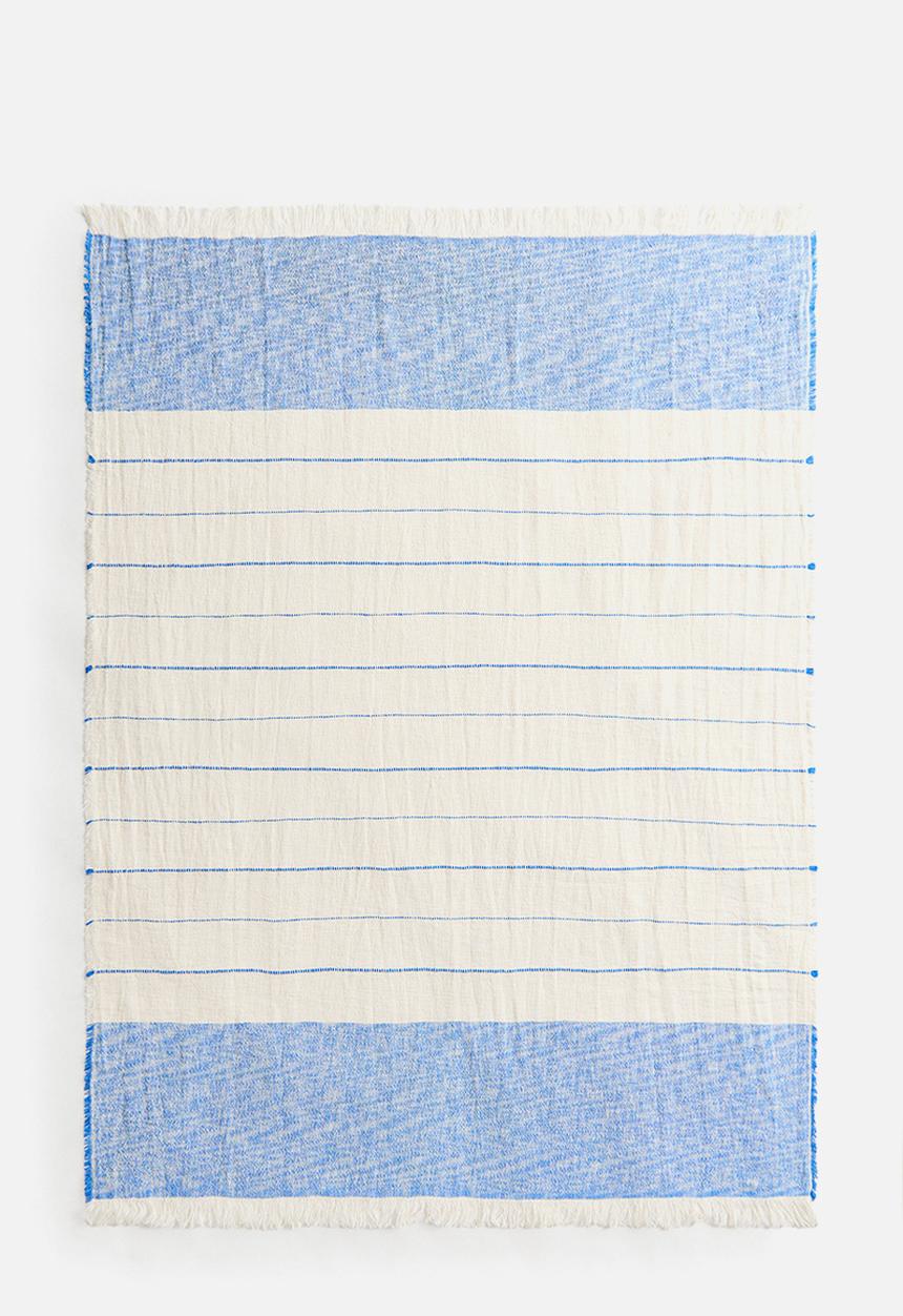 H&M - Linen-blend blanket - blue/cream