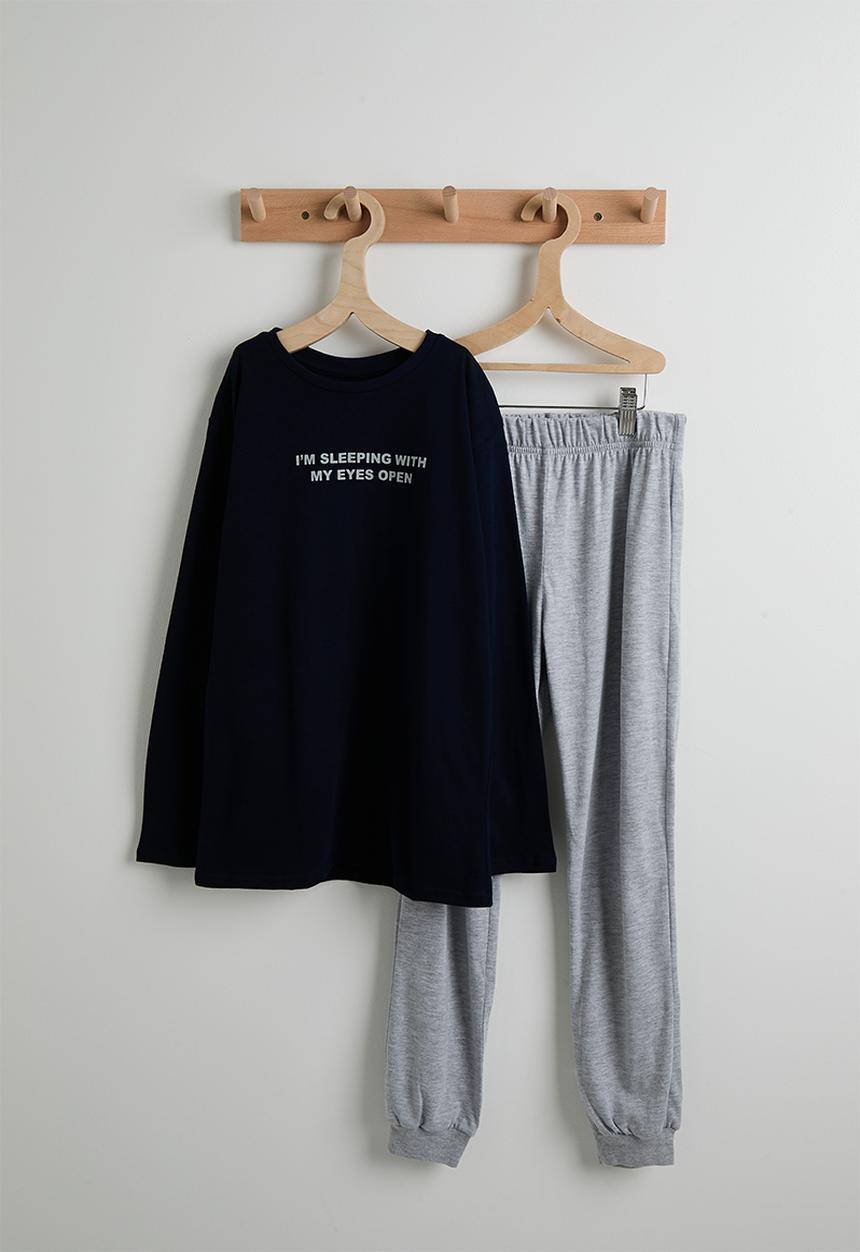 Pop Candy - Slogan pj set - midnight blue/grey