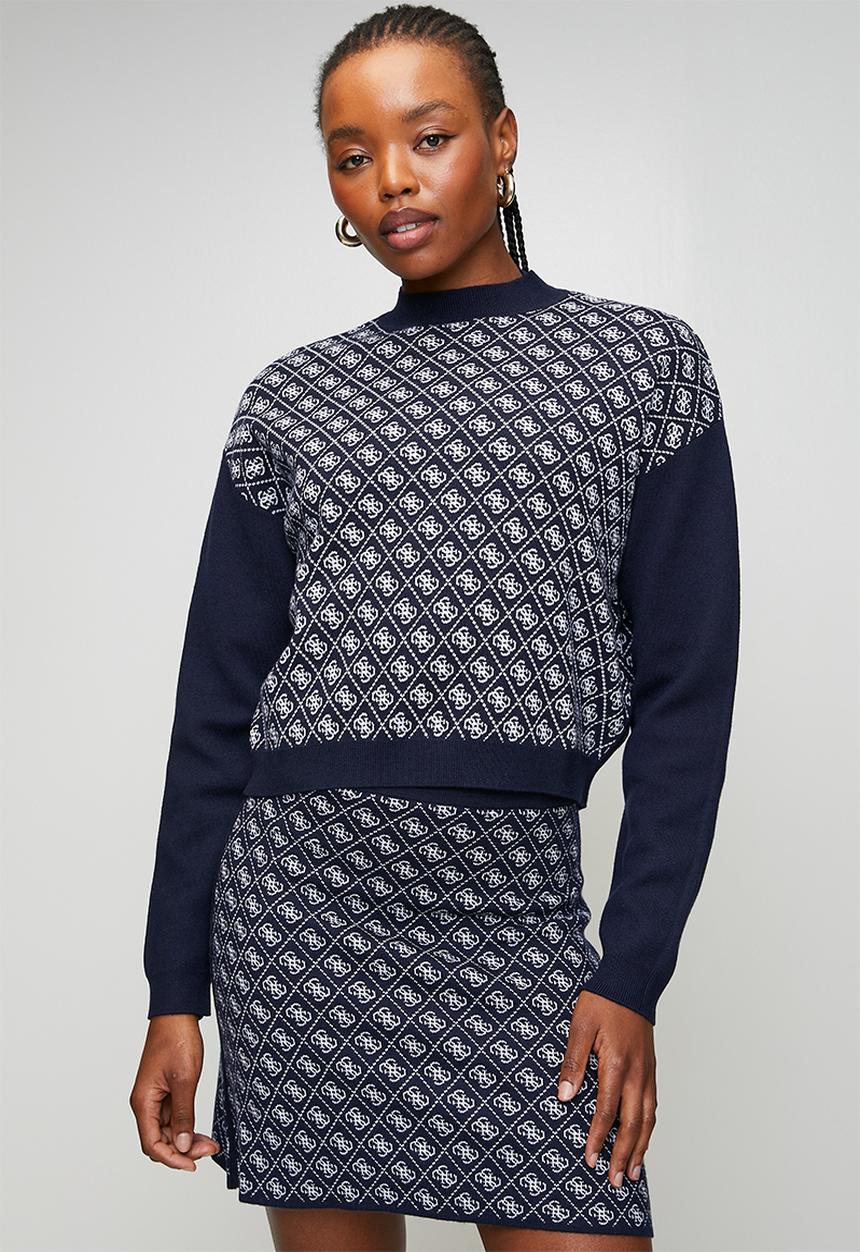 GUESS - Aubrey 4G Sweater - Blue And Cream